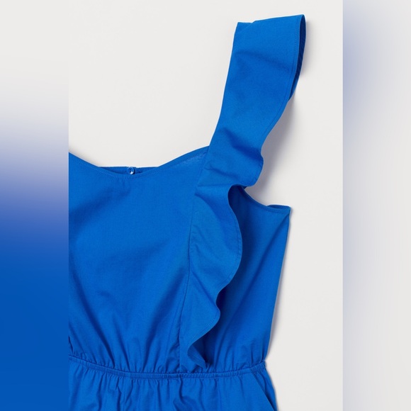 H&M Flounce-Trimmed Romper - Bright Blue - Picture 2 of 13